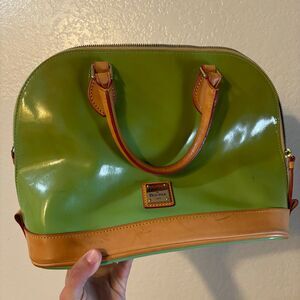 Dooney & Bourke Patent Satchel Green Double Handle Zip Handbag READ
